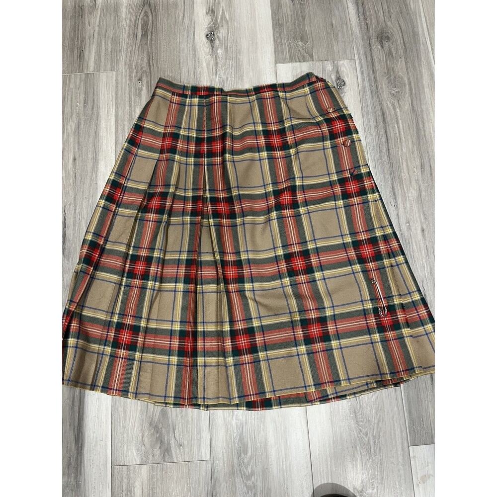 Vintage Skirt Aljean Kilt Plaid Green Navy Blue Dark Academia Pleated Sz Medium